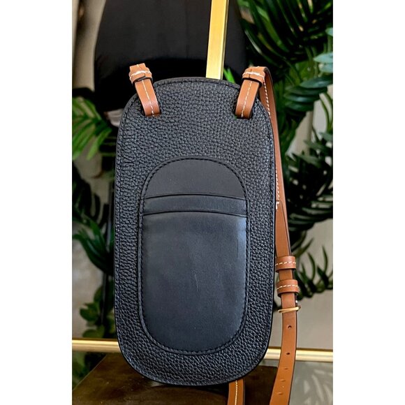 Tory Burch Perry Bombe Leather Phone Crossbody Bag Black/Brown OS - Picture 3 of 7